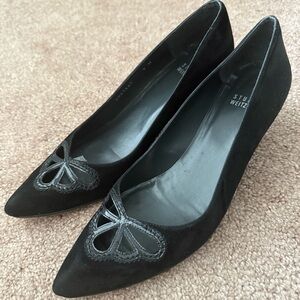 Stuart Weitzman Pointed Toe Kitten Heel Suede Pumps